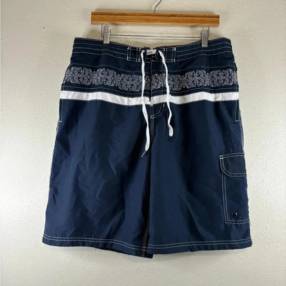 Speedo Men’s Aztec Print Bathing Suit | Size Large | Navy Blue - Picture 1 of 5